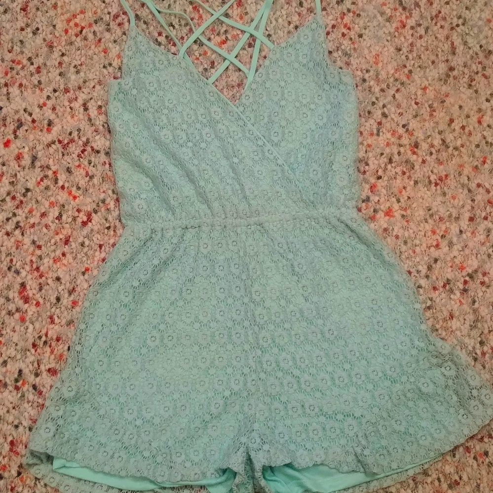 Tea & Cup Los Angeles Teal Daisy Romper-Small